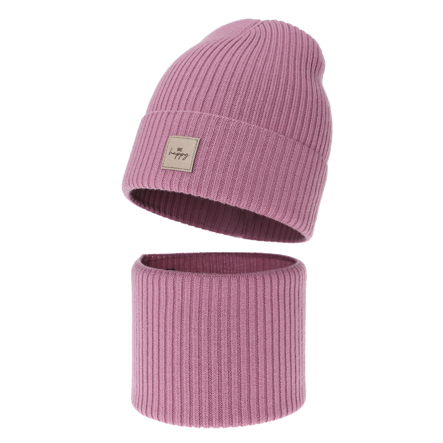 Set de primăvară-toamnă pentru fete: căciulă și fular circular, roz, 100%, lână merino, Vanita