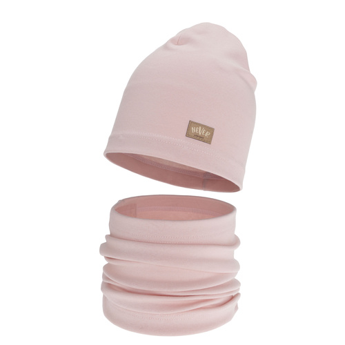 Set de primăvară-toamnă pentru fete: căciulă și fular circular, roz, bumbac, Torila