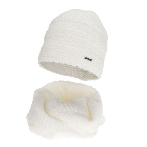 Set de iarnă pentru femei: căciulă și fular circular, cremă, cu lână merino, Driva