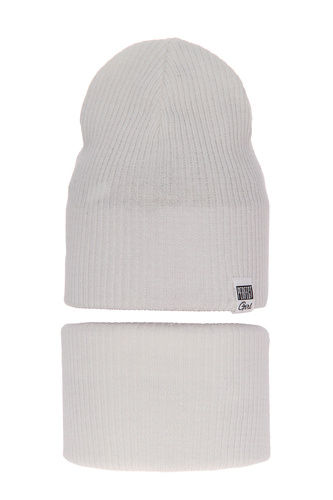 Set de primăvară-toamnă pentru fete: căciulă și fular circular, cu bumbac, ecru Farinka