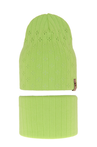 Set de primăvară-toamnă pentru fete: căciulă și fular circular, cu bumbac, verde Felicity