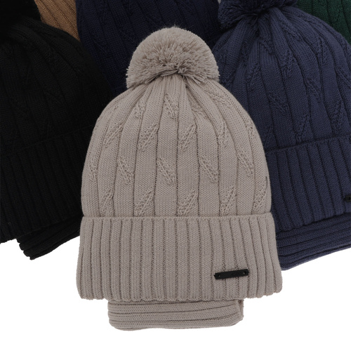 Set de iarnă pentru băieți: Căciulă și fular circular gri cu pompon din lână merino Talar