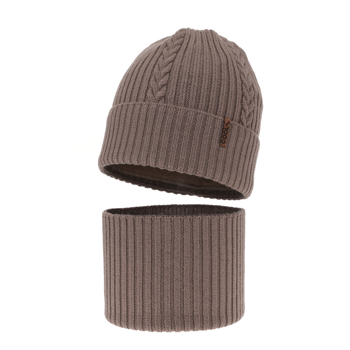 Set de iarnă pentru băieți: Căciulă și fular circular 100% lână merino extra fină maro Wilson