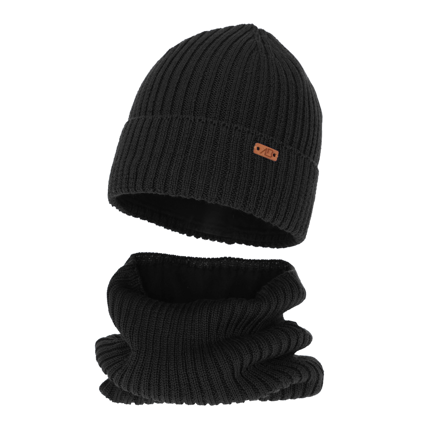 Set de iarnă pentru băieți: Căciulă și fular circular din lână merino negru Palermo