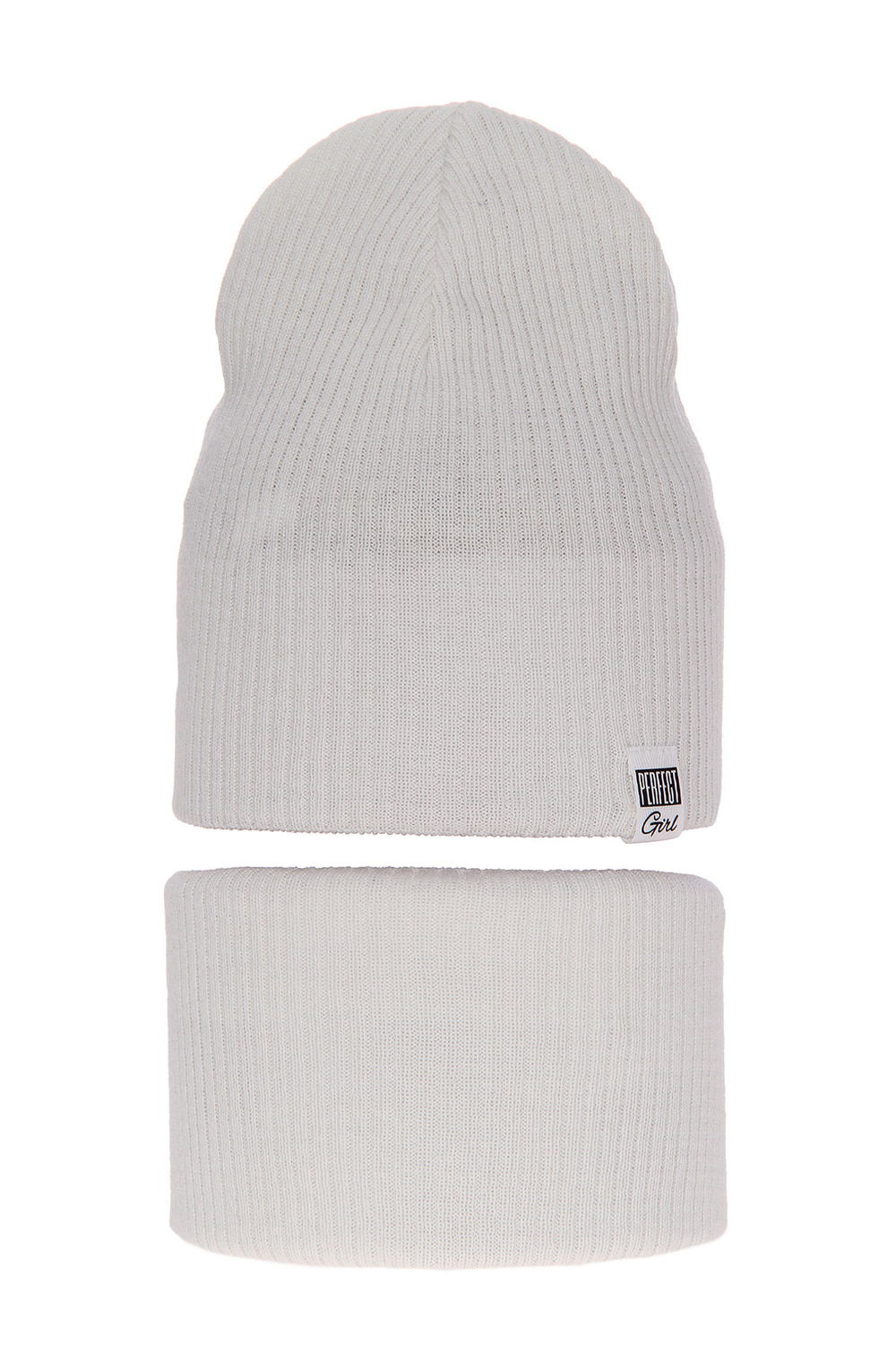 Set de primăvară-toamnă pentru fete: căciulă și fular circular, cu bumbac, ecru Farinka