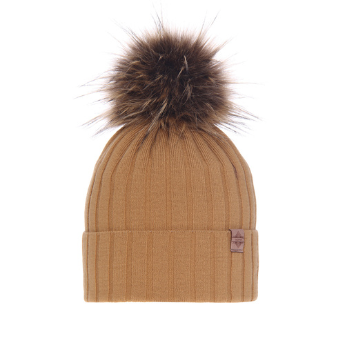 Căciulă de iarnă pentru femei camel cu pompon Loara