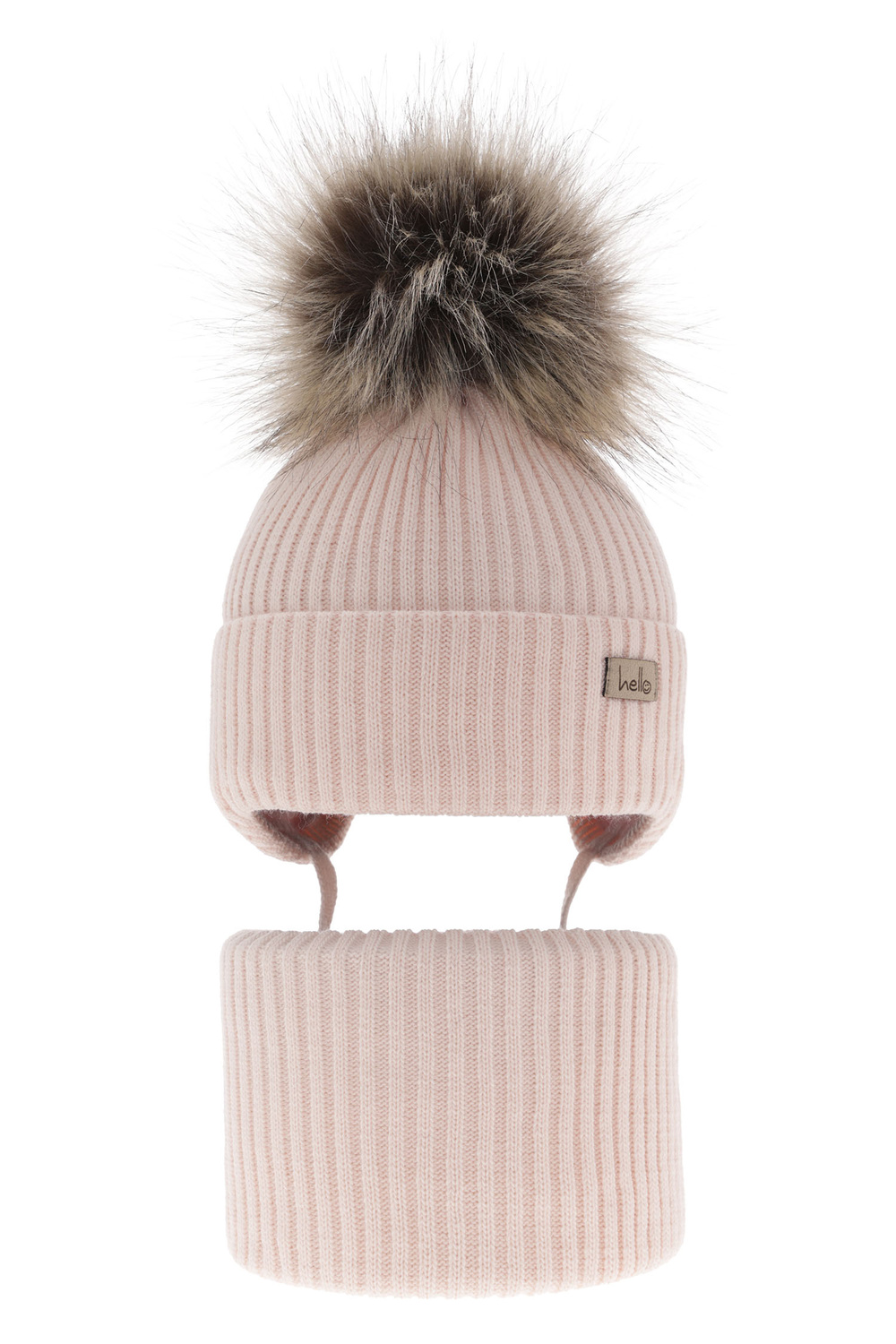 Set de iarnă pentru fete: căciulă și fular circular roz cu pompon Bria