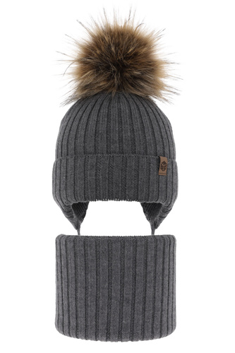 Set de iarnă pentru băieți: Căciulă și fular circular gri din 100% lână merino extra fină Juno
