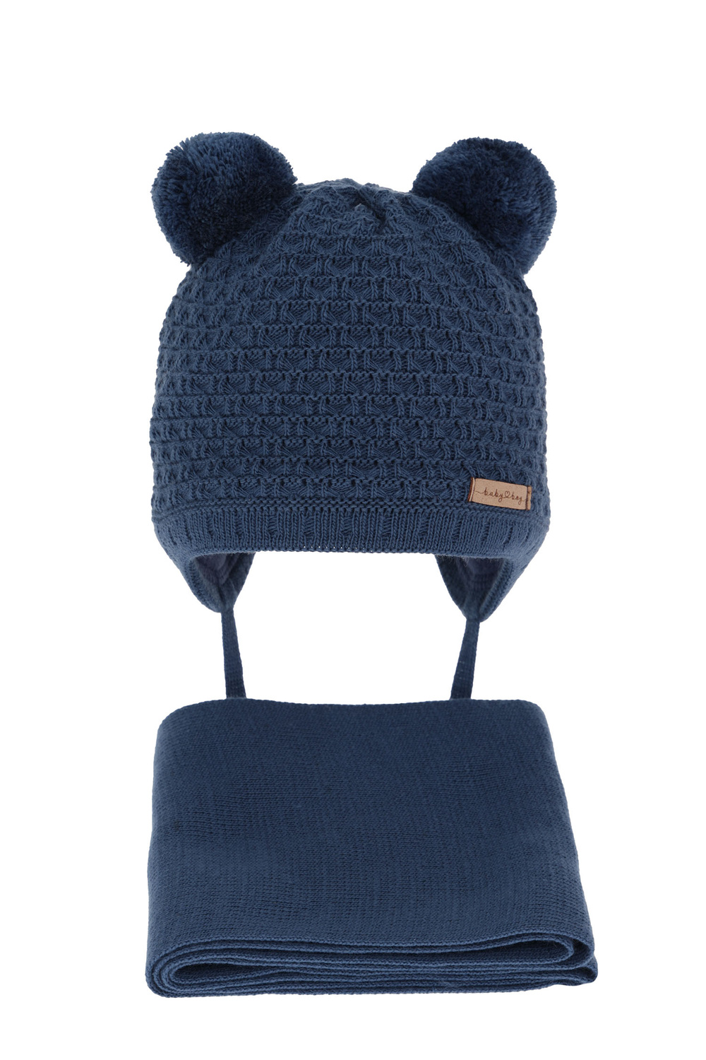 Set de iarnă pentru băieți: Căciulă și fular albastru cu doi pomponi Franki