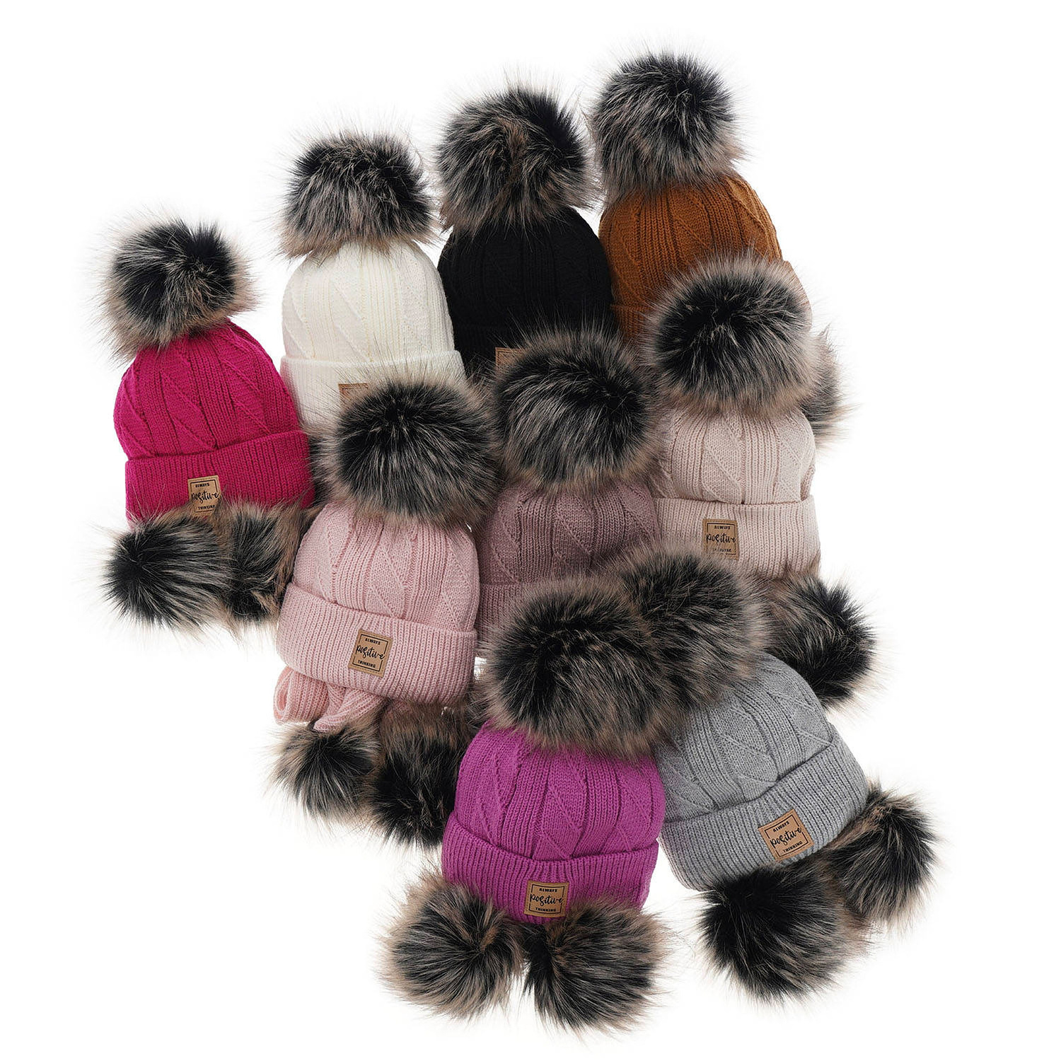 Set de iarnă pentru fete: căciulă și fular gri cu 2 pompoane Gabriela