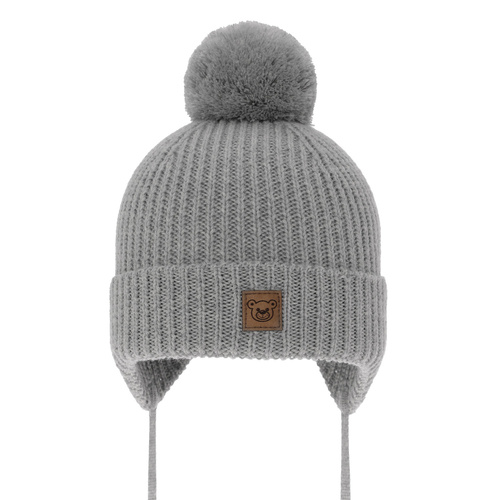 Căciulă de iarnă gri pentru băieți din 100% lână merino extra fină, căptușită cu polar din lână Tacco