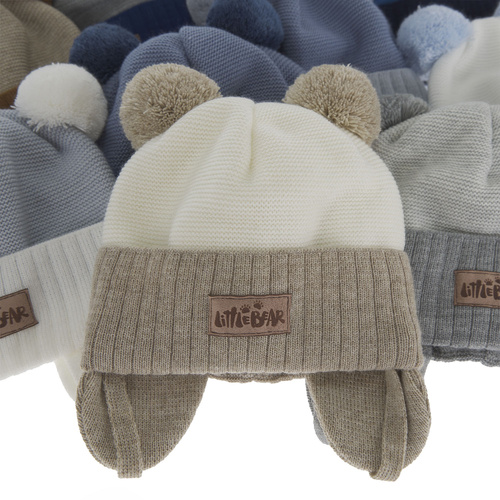 Căciulă de primăvară-toamnă pentru băieți bej cu 2 pompoane Gigant