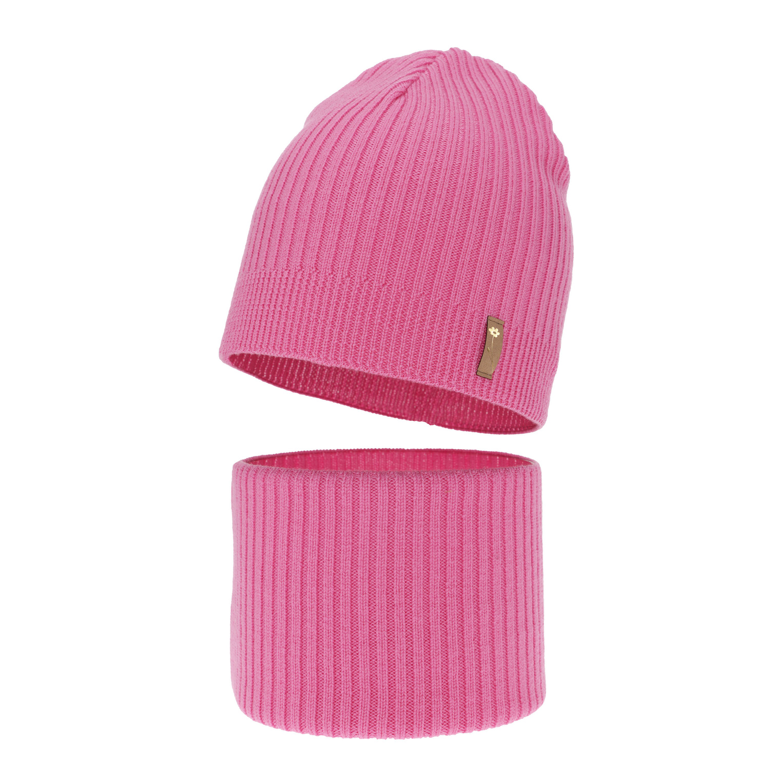 Set de primăvară-toamnă pentru fete: căciulă și fular circular roz 100% lână merino extra fină Chelsie