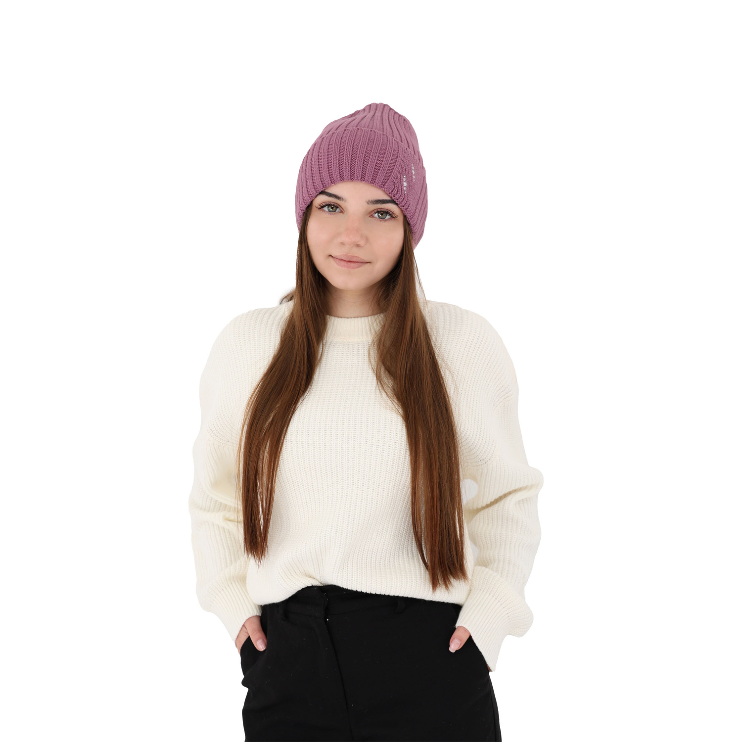 Căciulă de iarnă pentru femei roz 100% lână merino extra fină Ariga