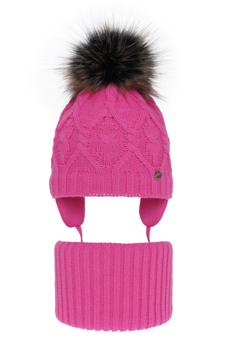 Set de iarnă pentru fete: căciulă și fular circular roz cu pompon Elena