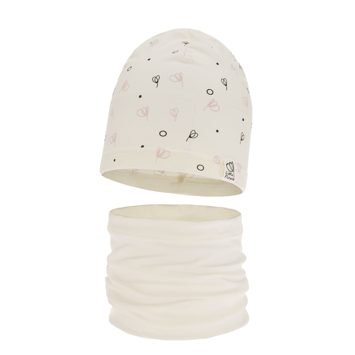 Set de primăvară-toamnă pentru fete bumbac: căciulă și fular circular ecru Fiora