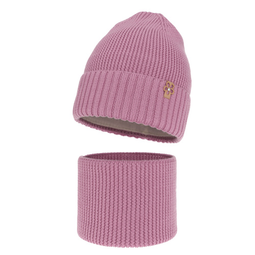 Set de iarnă pentru fete: căciulă și fular circular violet 100% lână merino extra fină Nelita