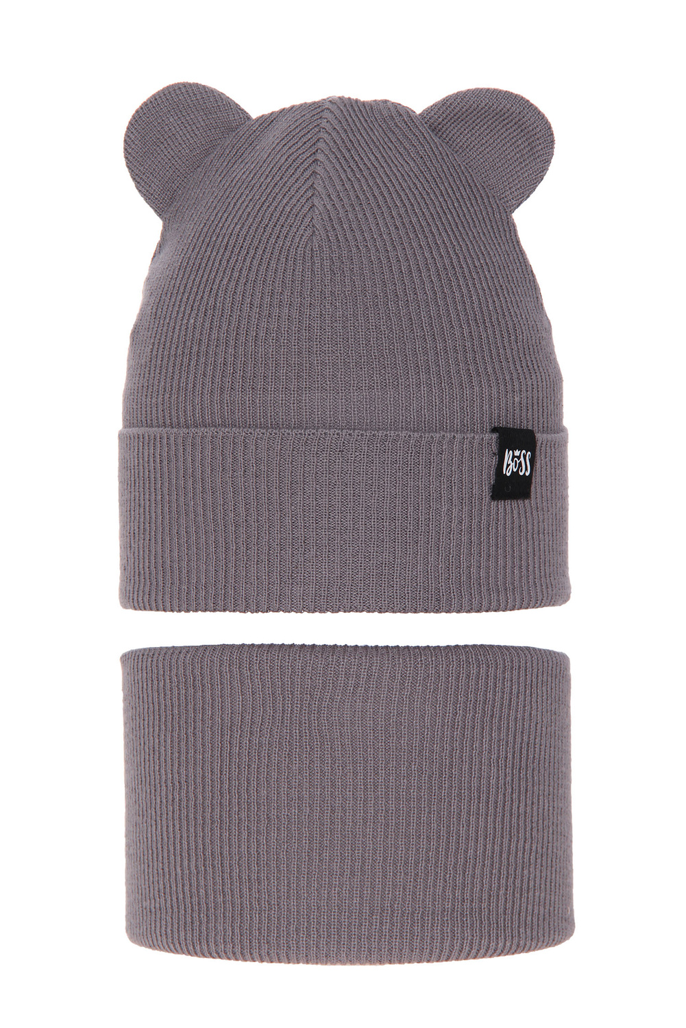 Set primăvară-toamnă pentru băieți: Căciulă și fular circular, cu bumbac, gri Grajan