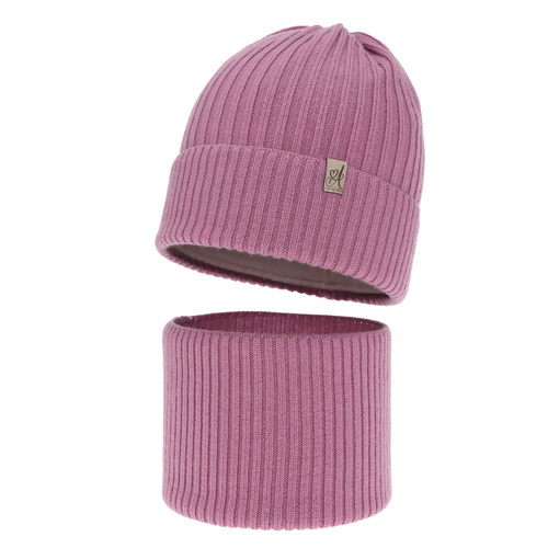 Set de iarnă pentru fete: căciulă și fular circular, violet, 100% lână merino, Patricia