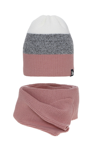 Set de iarnă pentru fete: căciulă și fular roz Kourtney