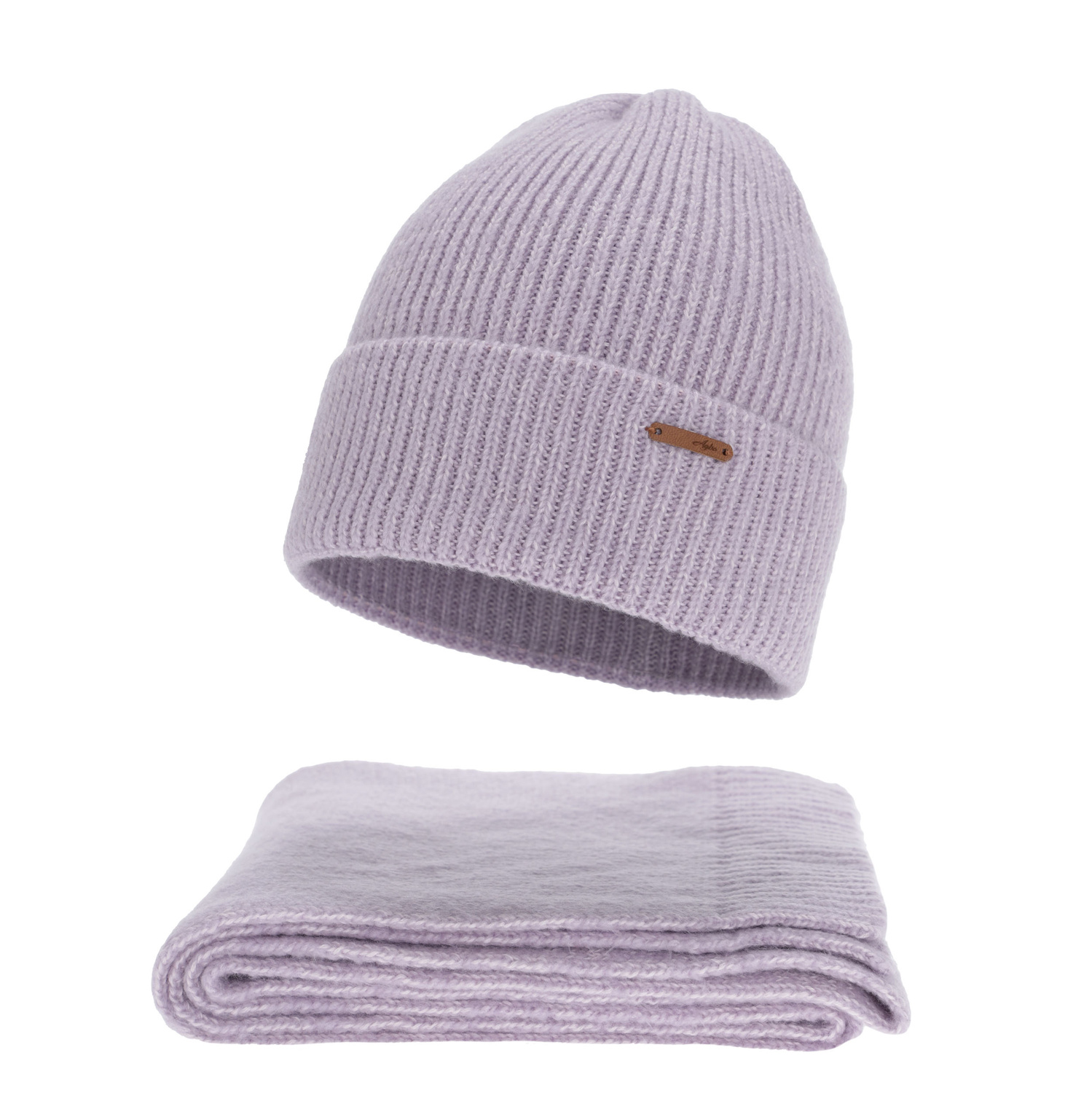 Set de iarnă pentru femei: căciulă și fular, violet, cu lână merino, Seala