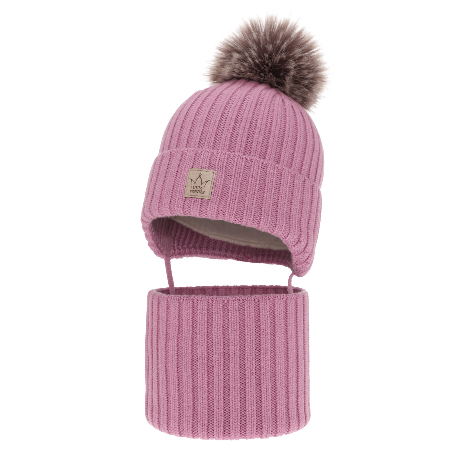 Set de iarnă pentru fete: căciulă și fular circular violet, 100% lână merino extra fină, căptușită cu polar din lână Martina