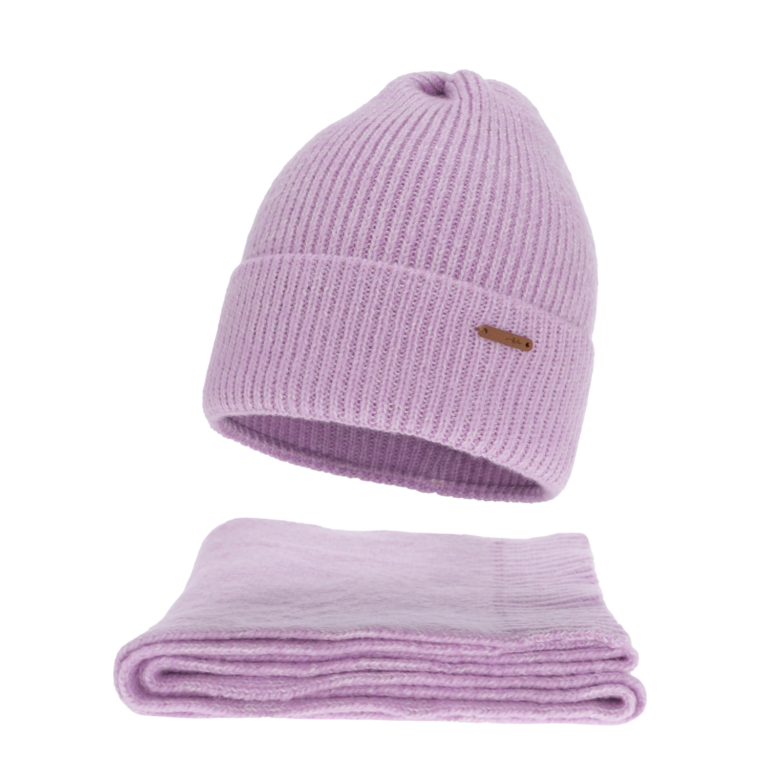 Set de iarnă pentru femei: căciulă și fular, violet, cu lână merino, Seala
