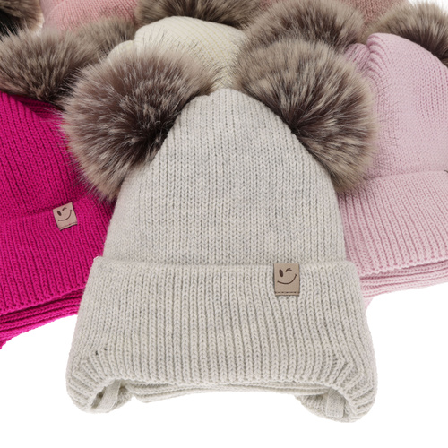 Set de iarnă pentru fete: căciulă și fular circular violet cu 2 pompoane Zori