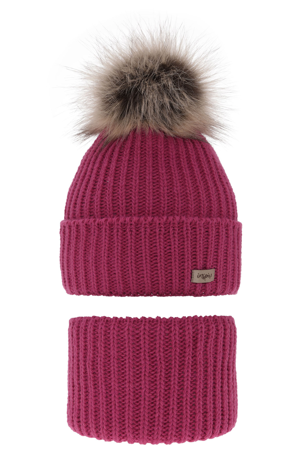 Set de iarnă pentru fete: căciulă și fular circular roz cu pompon Willow