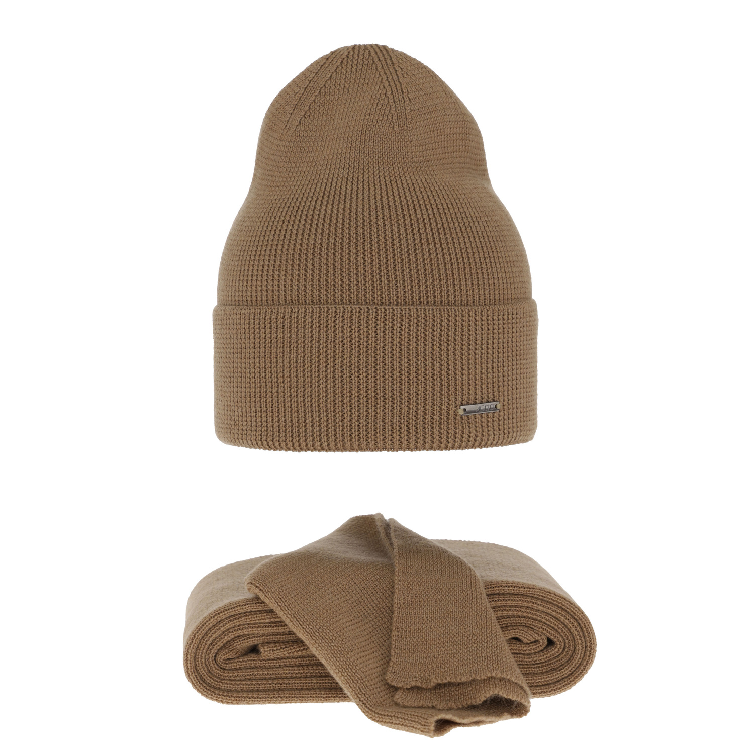 Set de primăvară- iarnă pentru femei: căciulă și eșarfă camel 100% lână merino extra fină Melpomena