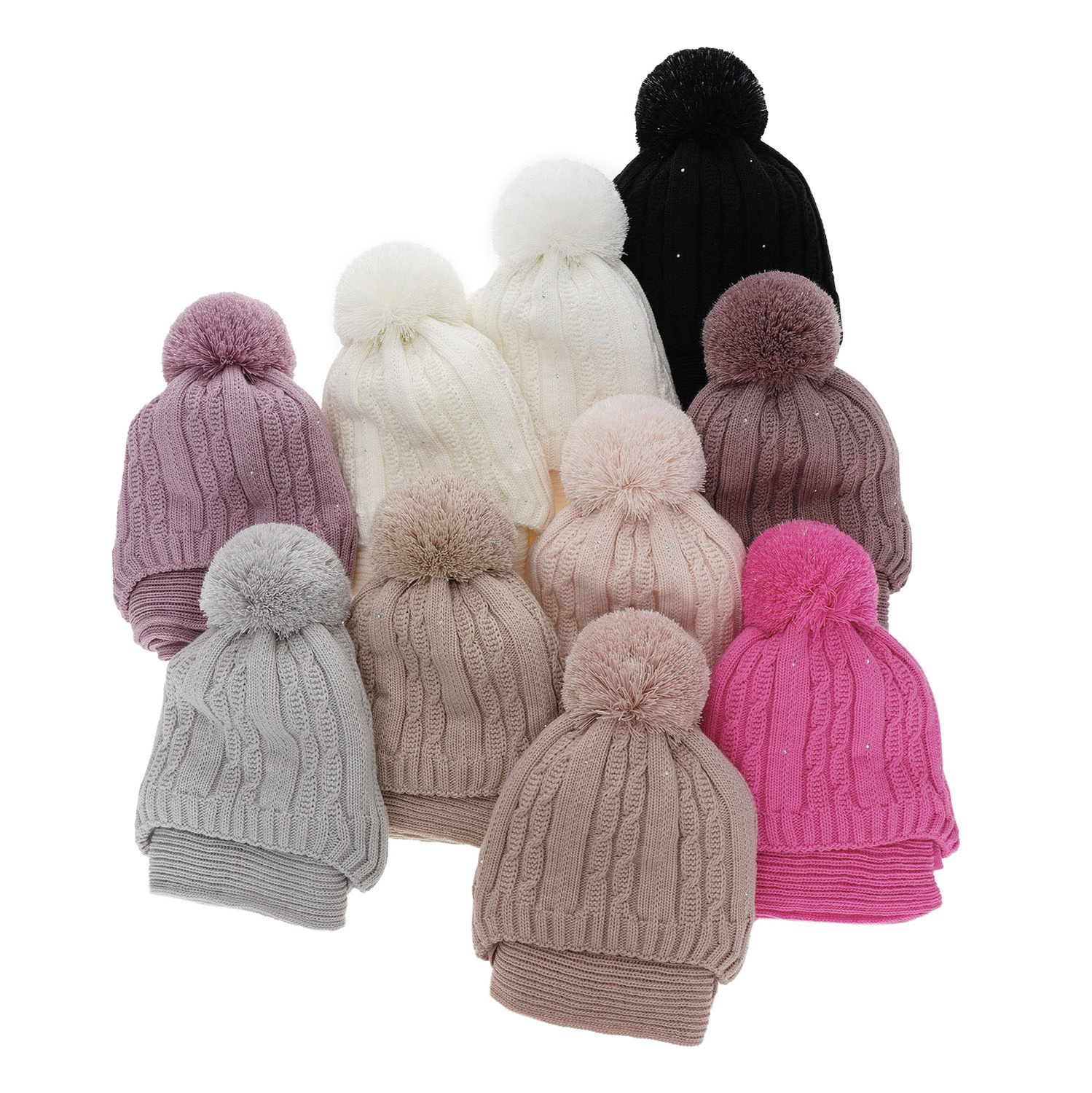 Set de iarnă pentru fete: căciulă și fular negru cu pompon Candy