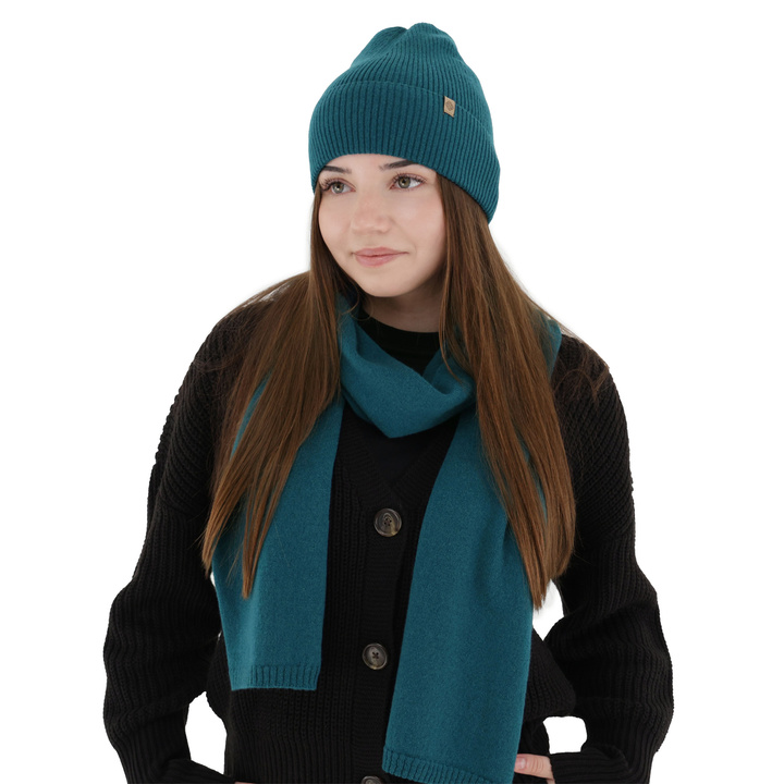 Fular de iarnă pentru femei, smarald, lână merino cu cașmir, Irenia