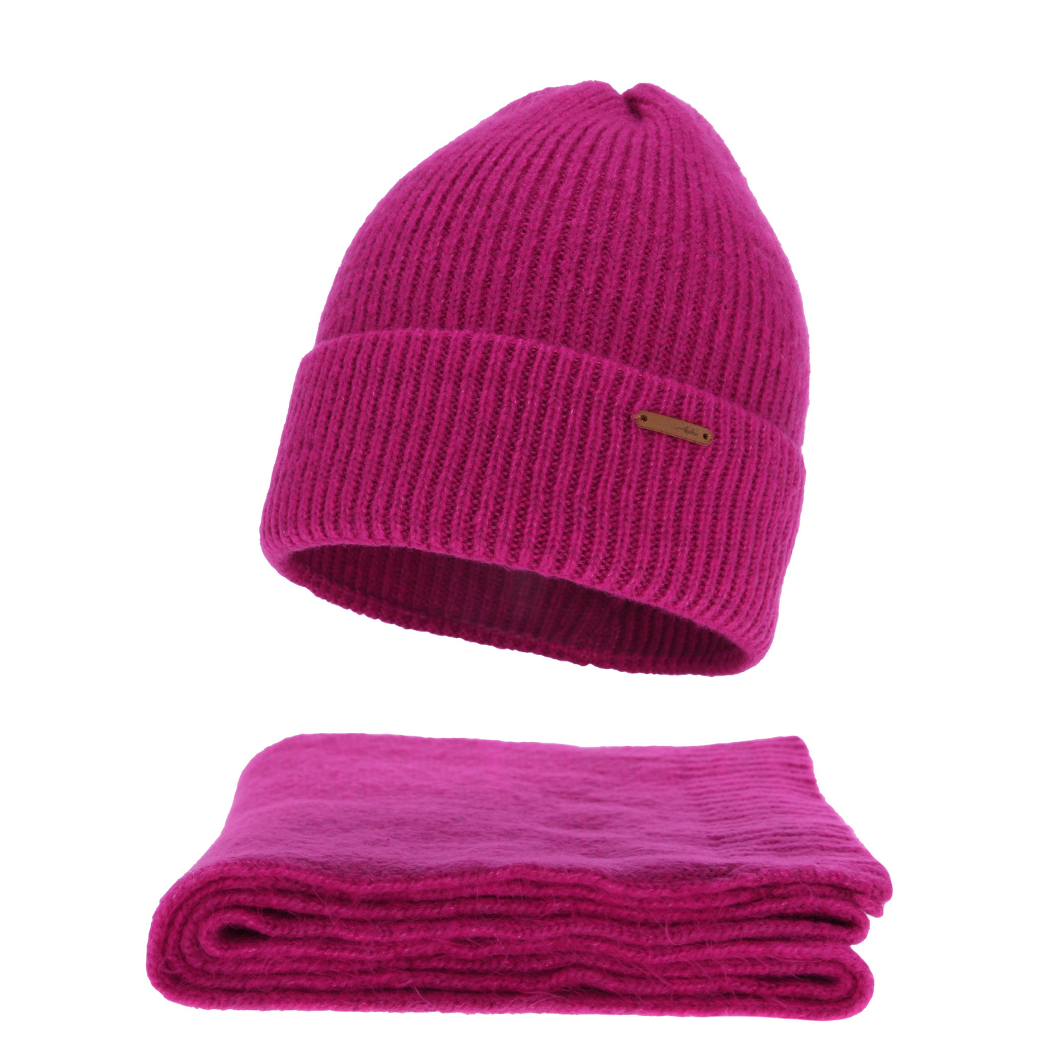 Set de iarnă pentru femei: căciulă și fular, amarantowy, cu lână merino, Seala