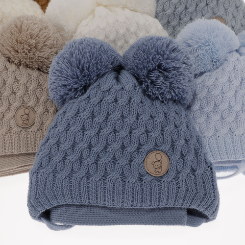 Set de iarnă pentru băieți: Căciulă și fular gri cu 2 pompoane Alonso