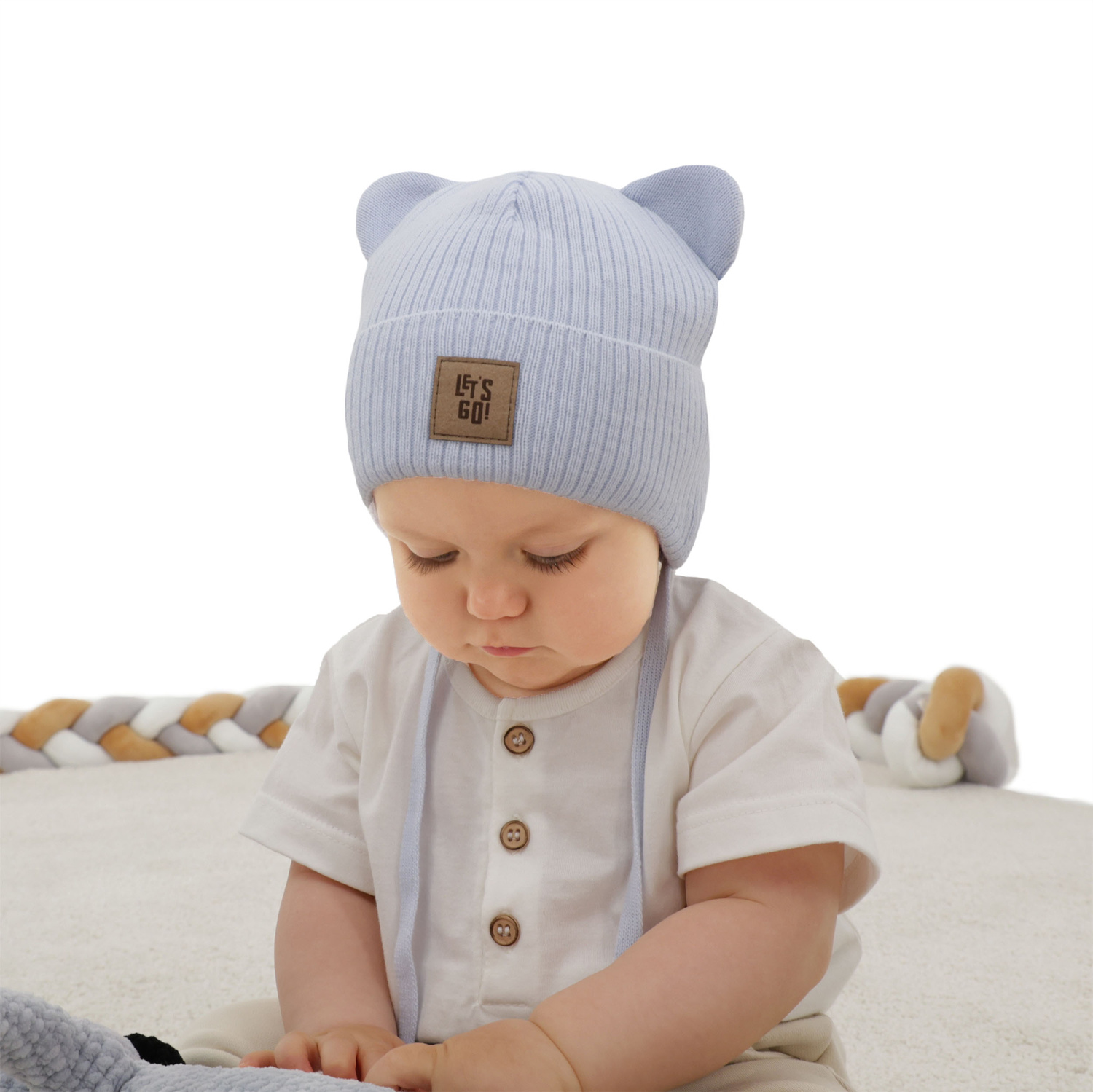 Căciulă de primăvară-toamnă pentru băieți, albastru deschis, cu urechi Dewin