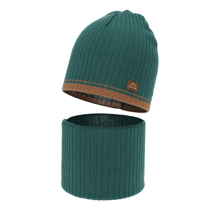 Set primăvară-toamnă pentru băieți: căciulă și fular circular, cu bumbac, smarald, Eirik