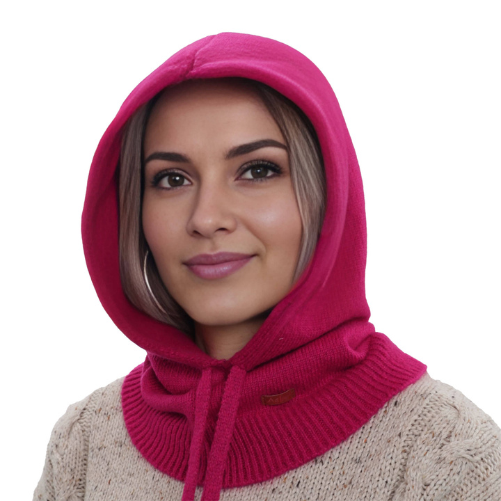 Balaclava de iarnă pentru femei, fuchsia, cu lână merino, Elizabeth