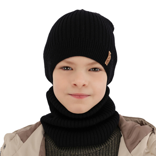 Set primăvară-toamnă pentru băieți: Căciulă și fular circular bej 100% lână merino extra fină Chester