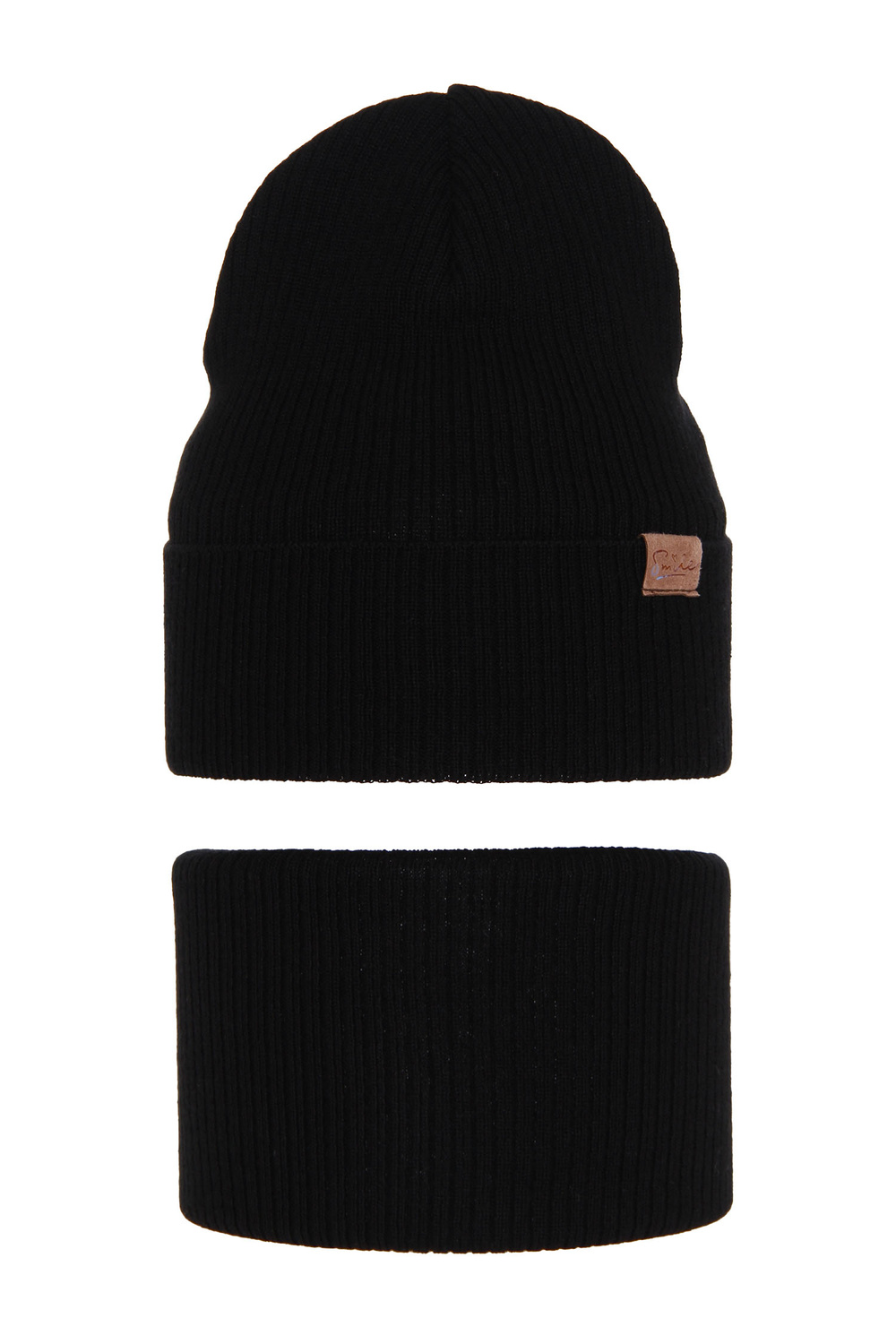 Set de primăvară-toamnă pentru fete: căciulă și fular circular, cu bumbac, negru Alona