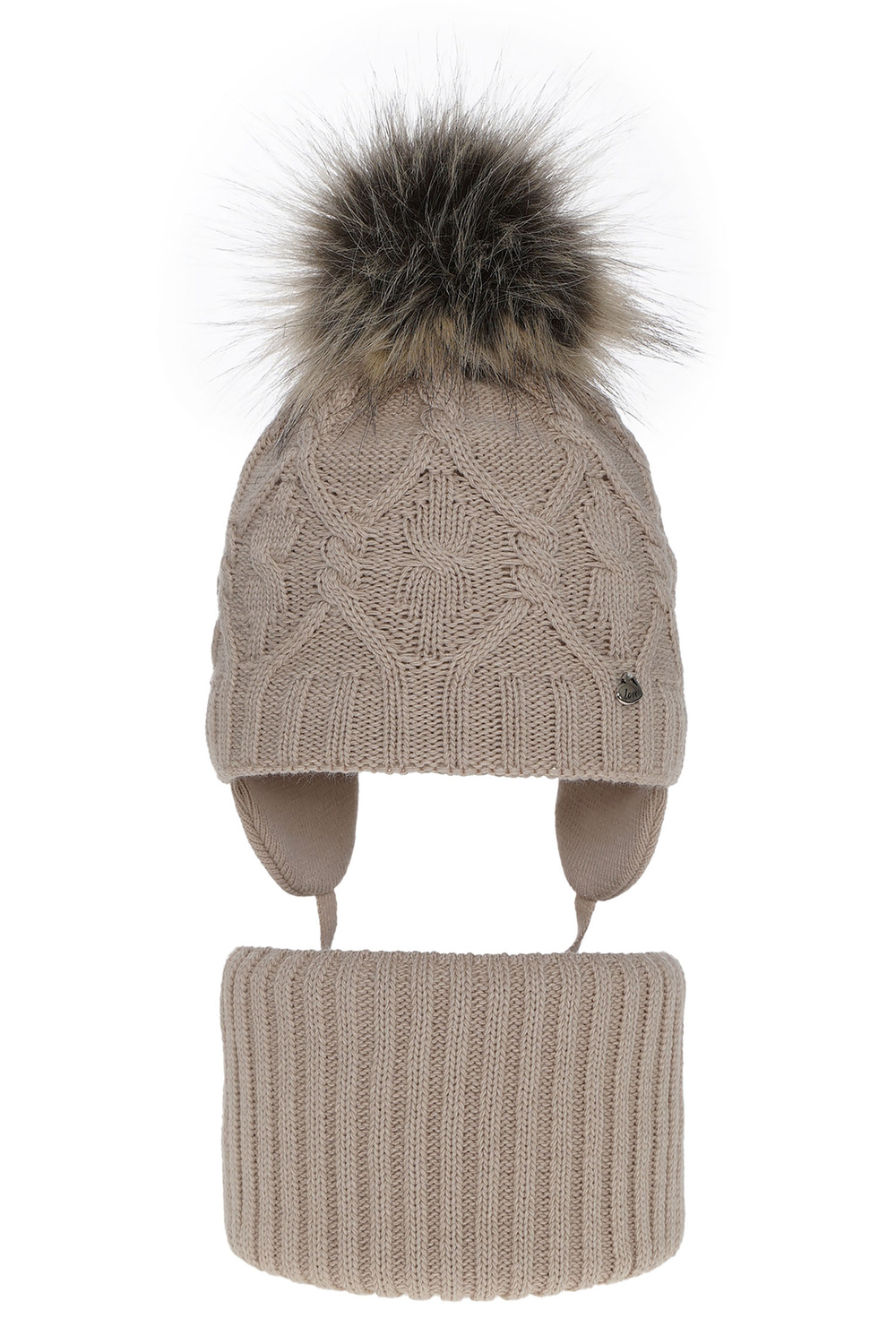 Set de iarnă pentru fete: căciulă și fular circular bej cu pompon Elena