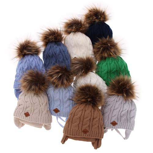 Set de iarnă pentru băieți: Căciulă și fular bleu cu pompon Minor