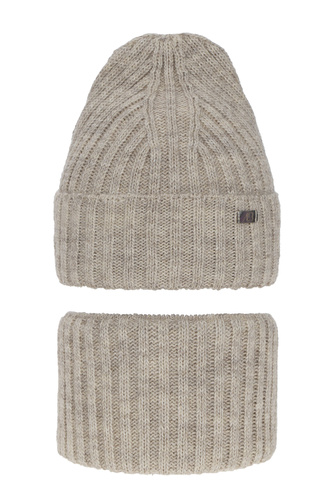 Set de iarnă pentru fete: căciulă și fular circular ecru Valentine