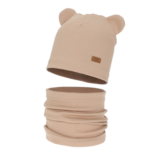 Set primăvară-toamnă pentru fete: căciulă și fular circular, din bumbac, bej Georgea