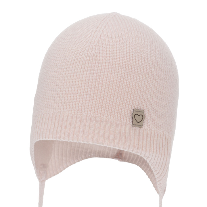 Căciulă de primăvară-toamnă pentru fete, roz, lână merino cu cașmir, cu urechi, Orida