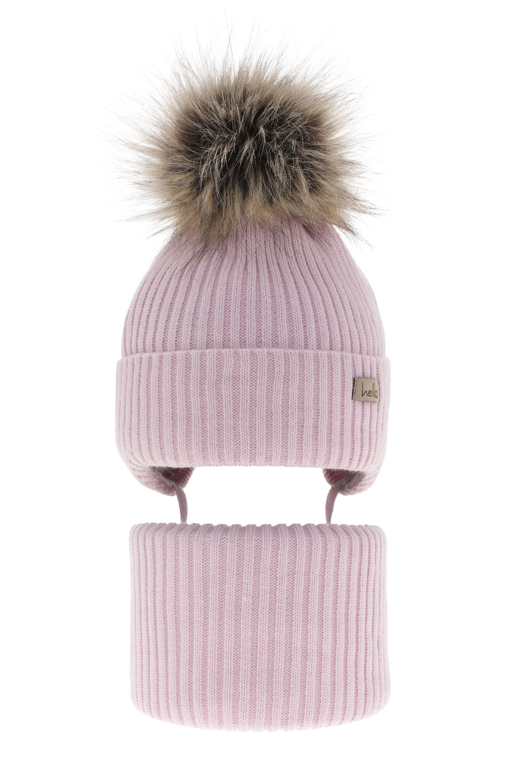 Set de iarnă pentru fete: căciulă și fular circular violet cu pompon Bria