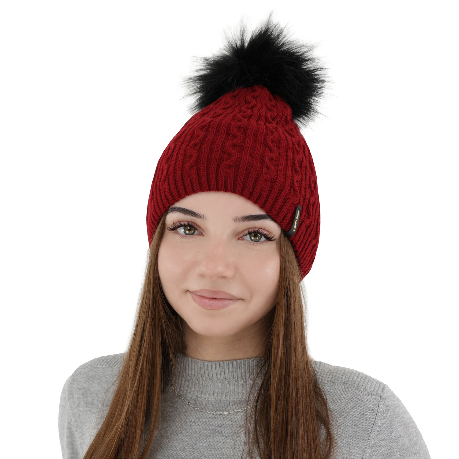Căciulă de iarnă pentru femei vișinie cu pompon Xena