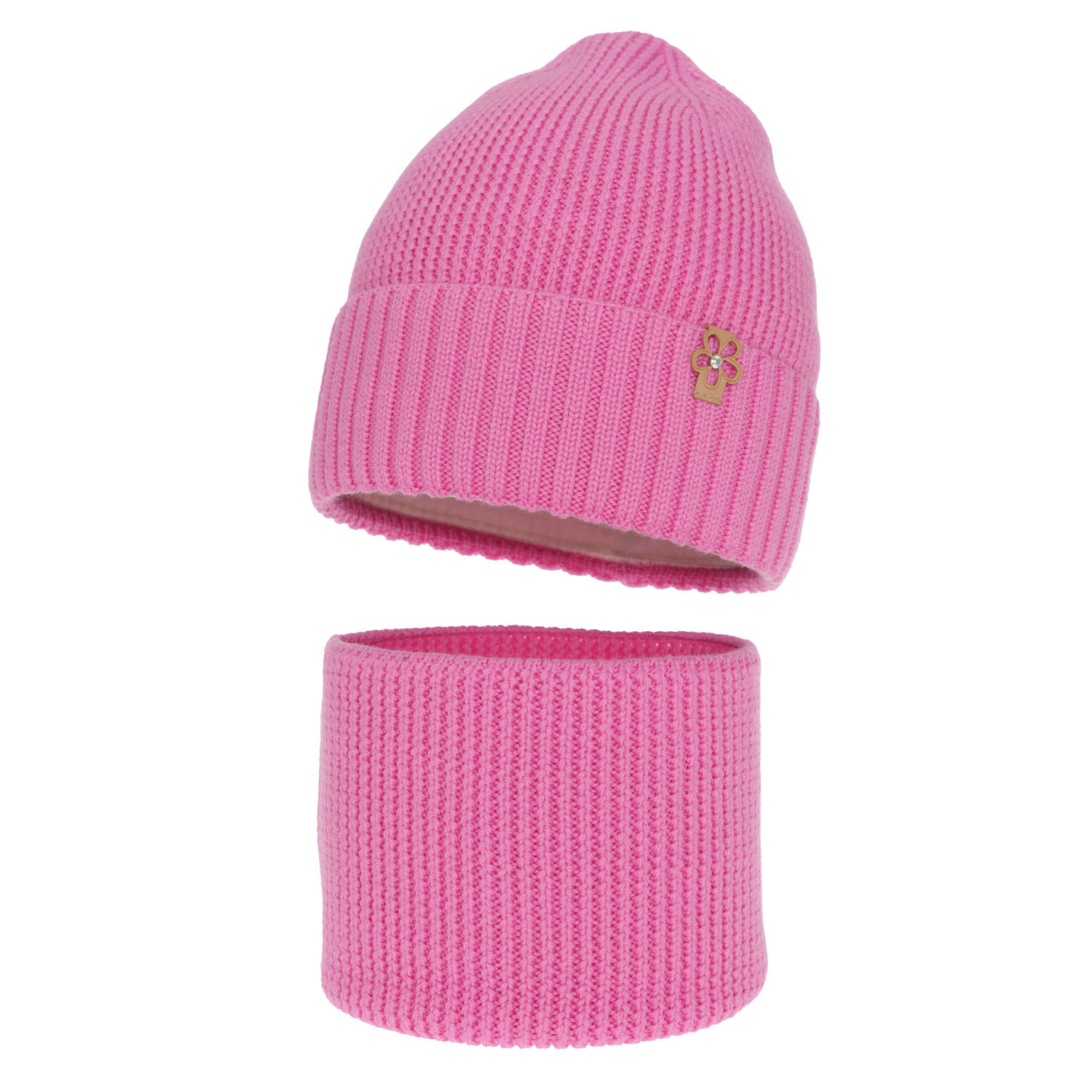 Set de iarnă pentru fete: căciulă și fular circular roz 100% lână merino extra fină Nelita