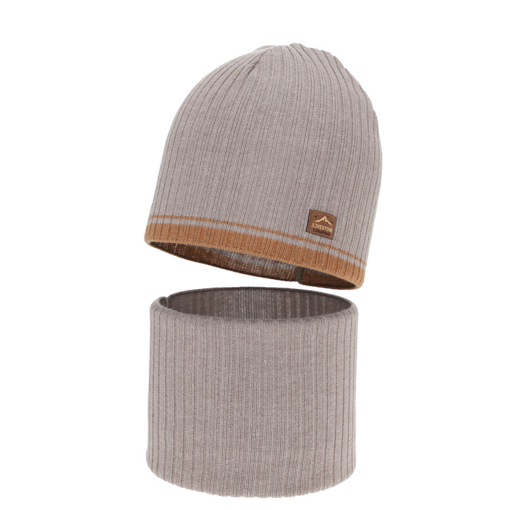 Set primăvară-toamnă pentru băieți: căciulă și fular circular, cu bumbac, bej, Eirik