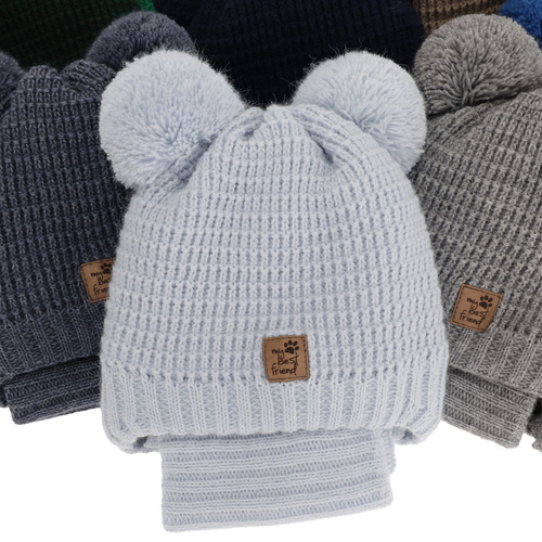 Set de iarnă pentru băieți: Căciulă și fular circular verde cu 2 pompoane Krispi