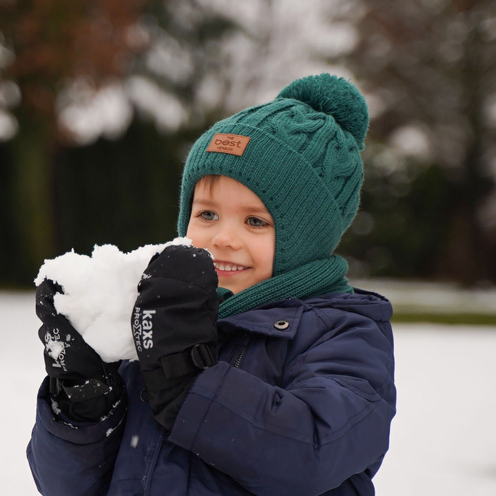 Set de iarnă pentru băieți: Căciulă și fular verde cu pompon Remix